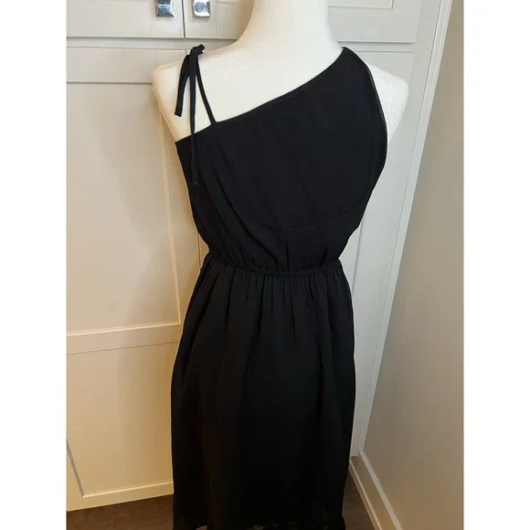 Abercrombie & Fitch Asymmetrical Black Layered Sheer One Shoulder Dress - Picture 5 of 8
